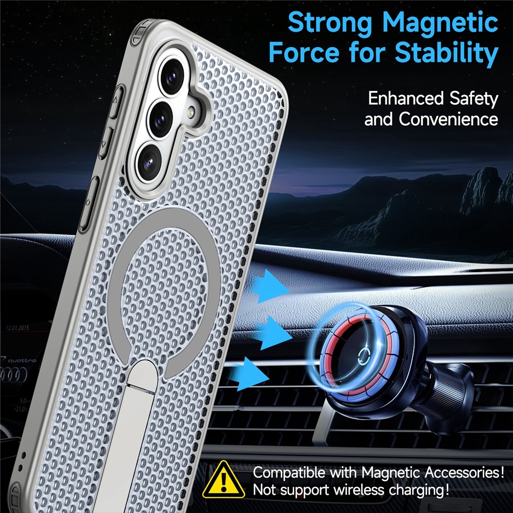 Samsung Galaxy A57 - Kickstand Grid Texture Titanium Grey — estuche (foto 2 de 7)