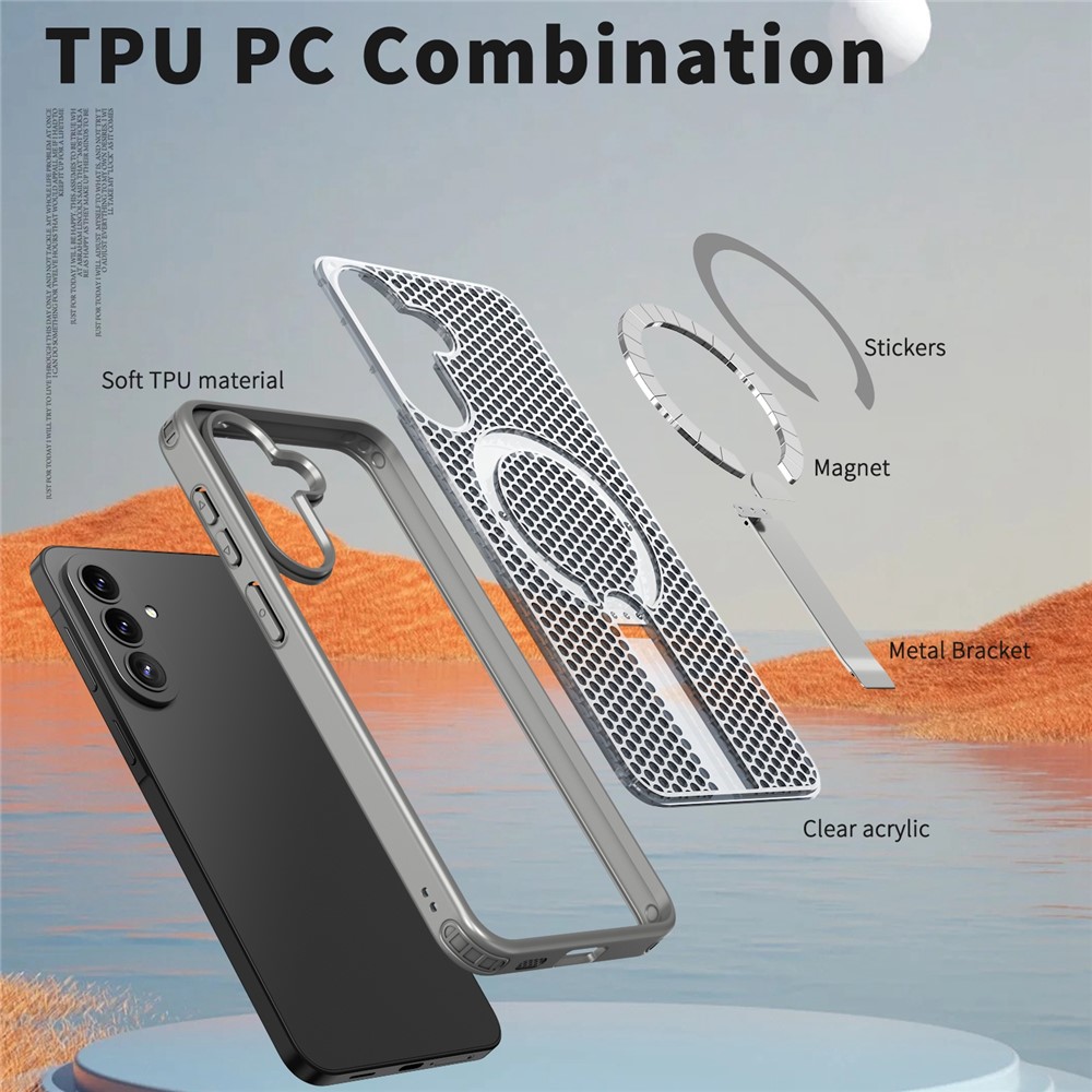 Samsung Galaxy A57 - Kickstand Grid Texture Titanium Grey — estuche (foto 5 de 7)
