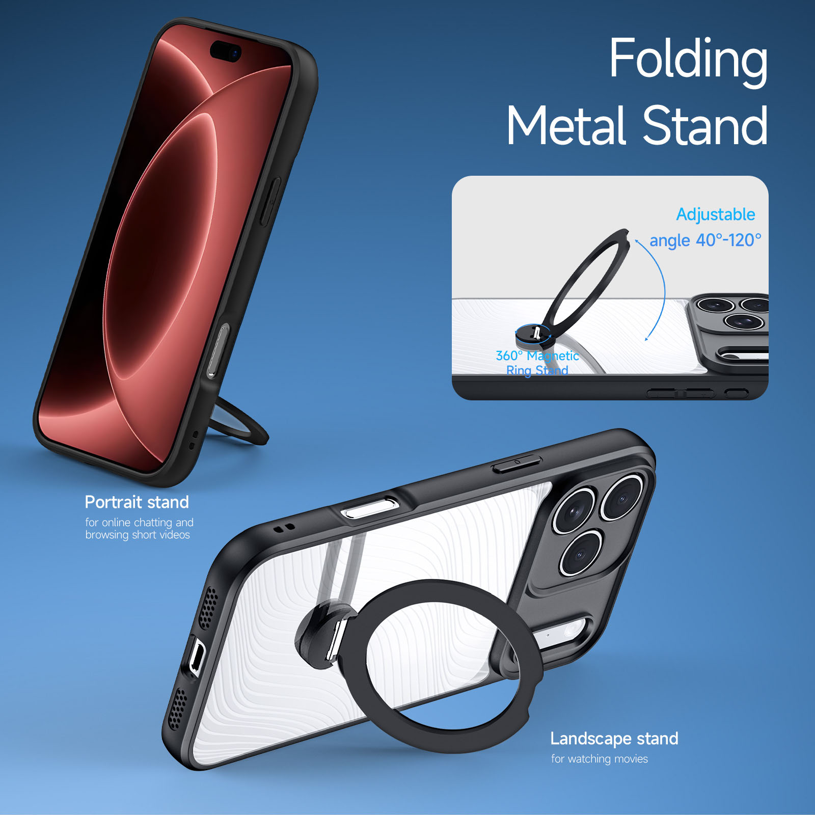 iPhone 18 Pro/17 Pro - DUX DUCIS Aimo Series Kickstand With MagSafe Black — estuche (foto 4 de 6)