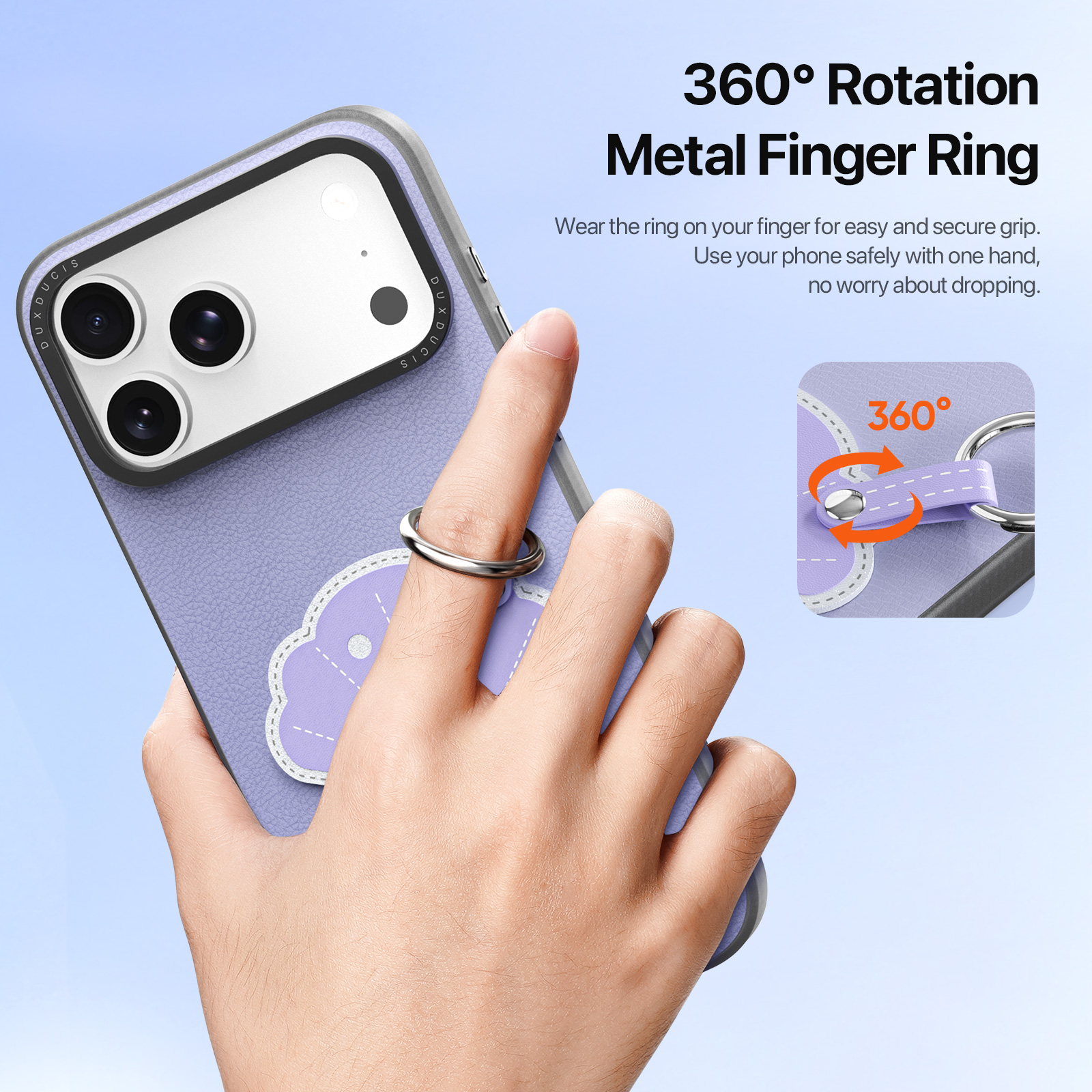 iPhone 18 Pro/17 Pro - DUX DUCIS Luvy Series Finger Ring Lilac Purple Shell — estuche (foto 3 de 7)
