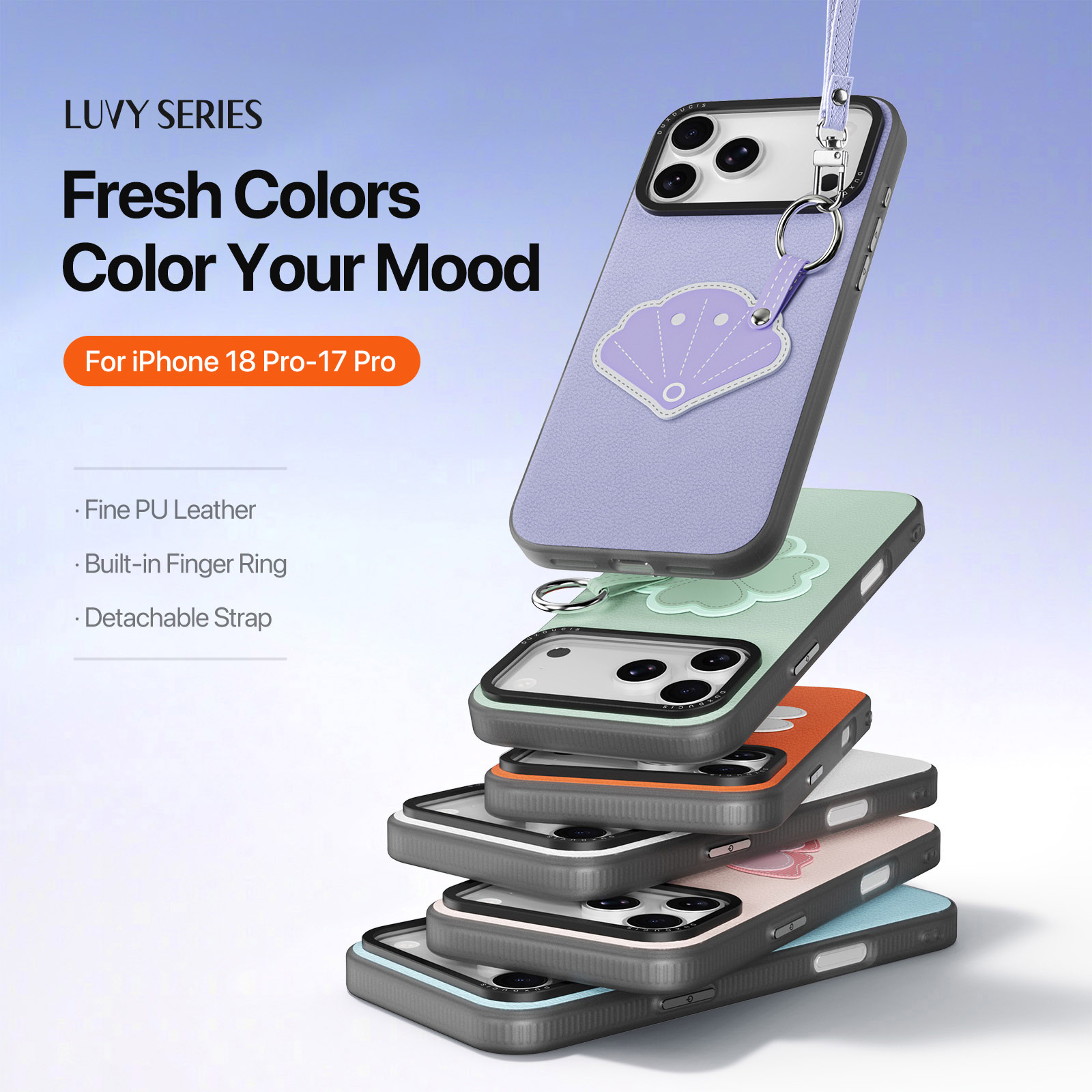 iPhone 18 Pro/17 Pro - DUX DUCIS Luvy Series Finger Ring Lilac Purple Shell — estuche (foto 6 de 7)