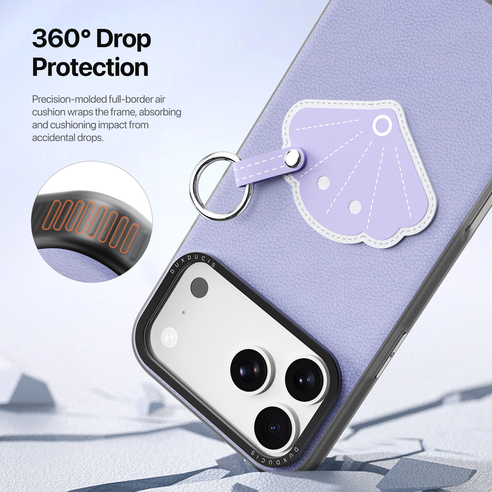 iPhone 18 Pro/17 Pro - DUX DUCIS Luvy Series Finger Ring Lilac Purple Shell — estuche (foto 7 de 7)
