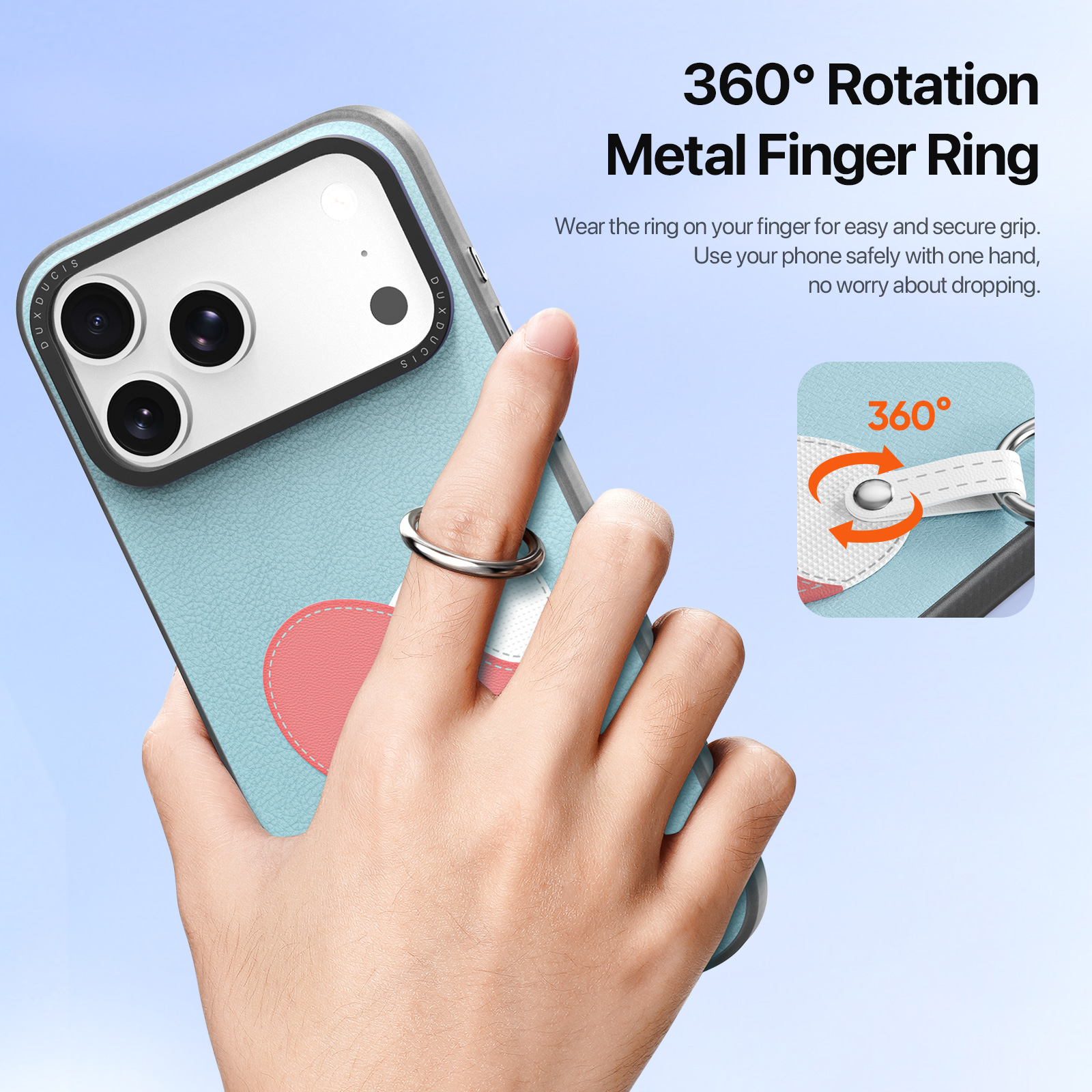 iPhone 18 Pro/17 Pro - DUX DUCIS Luvy Series Finger Ring Sky Blue Love — estuche (foto 3 de 7)