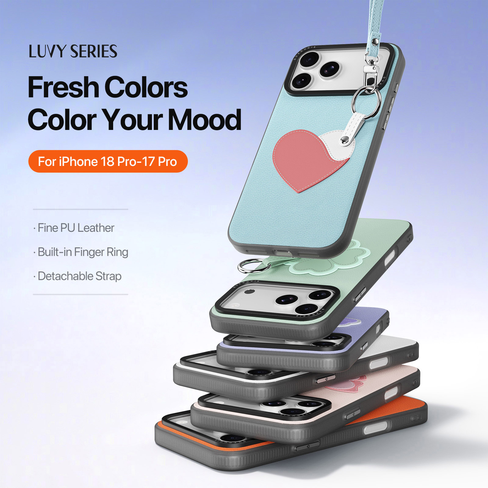 iPhone 18 Pro/17 Pro - DUX DUCIS Luvy Series Finger Ring Sky Blue Love — estuche (foto 6 de 7)