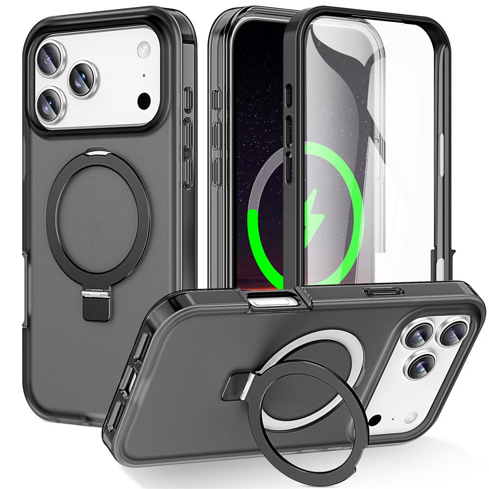 iPhone 18 Pro/17 Pro - Kickstand Frosted With Pet Screen Black — estuche
