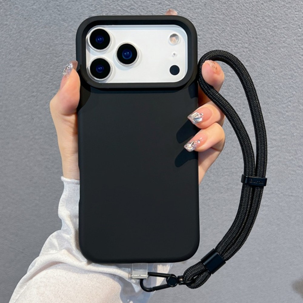 iPhone 18 Pro/17 Pro - Liquid Silicone Microfiber With Wrist Strap Black — estuche