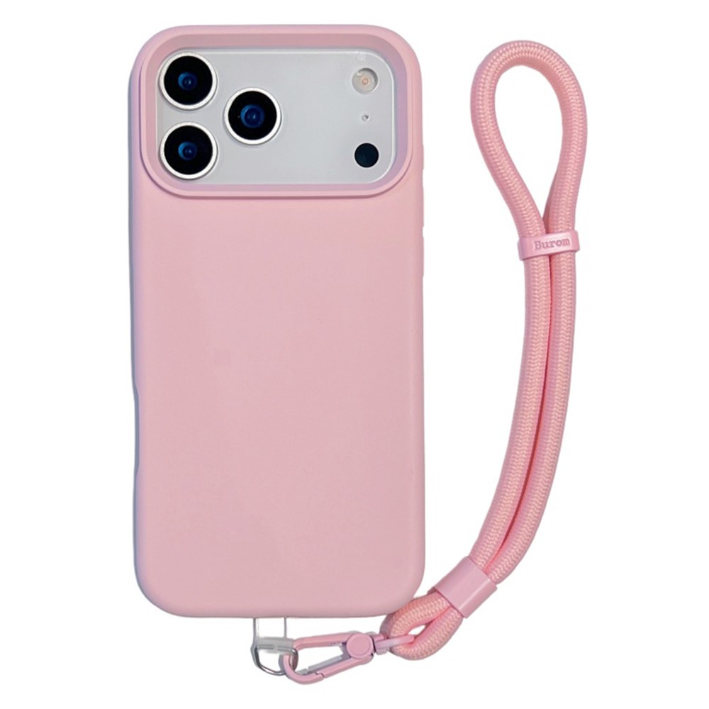 iPhone 18 Pro/17 Pro - Liquid Silicone Microfiber With Wrist Strap Pink — estuche