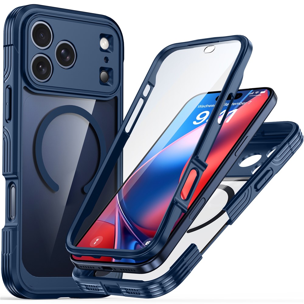 iPhone 18 Pro/17 Pro - Magnetic Case With Tempered Glass Dark Blue — estuche