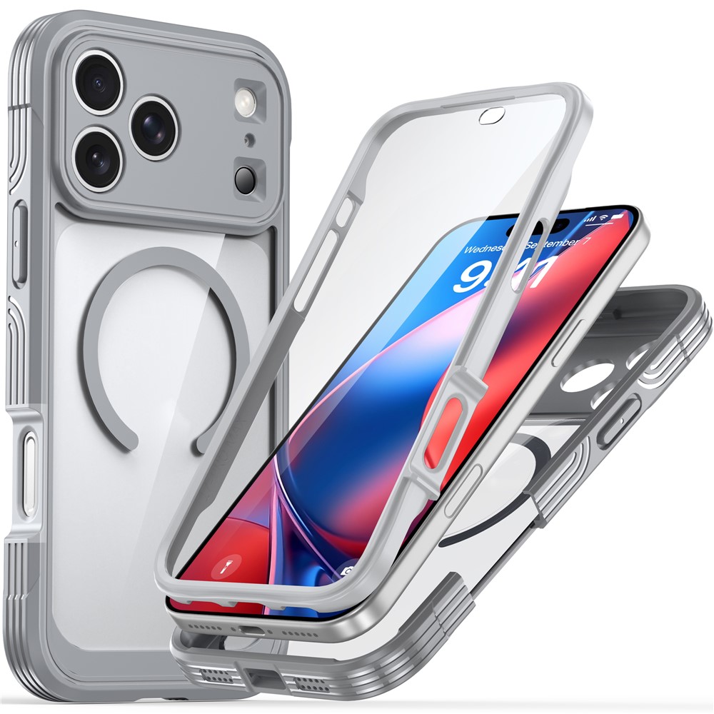iPhone 18 Pro/17 Pro - Magnetic Case With Tempered Glass Grey — estuche