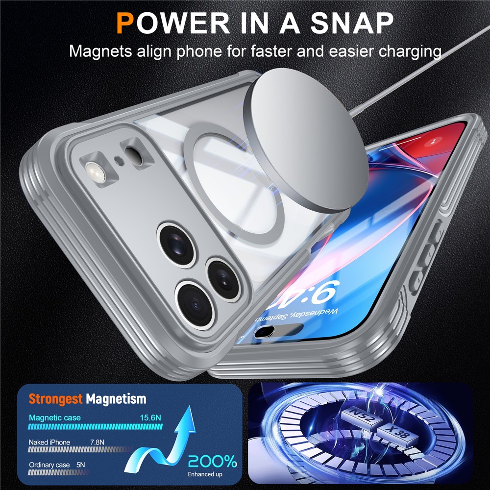 iPhone 18 Pro/17 Pro - Magnetic Case With Tempered Glass Grey — estuche (foto 4 de 4)