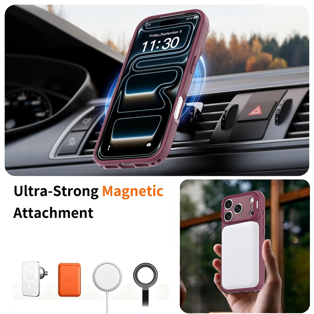iPhone 18 Pro/17 Pro - Magnetic Lens Frame Kickstand Cherry Red — estuche (foto 5 de 5)