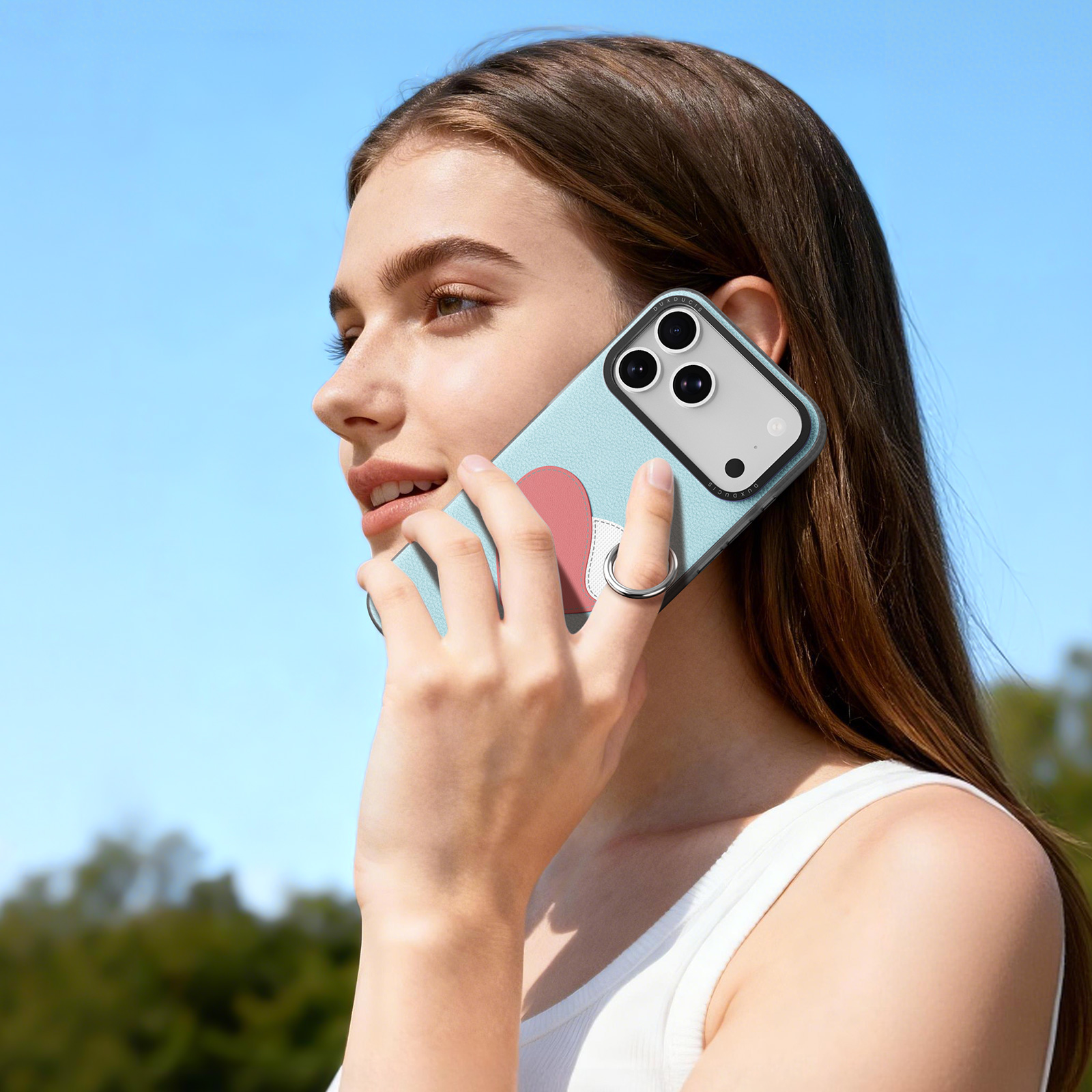 iPhone 18 Pro Max/17 Pro Max - DUX DUCIS Luvy Series Finger Ring Sky Blue Love — estuche (foto 2 de 7)