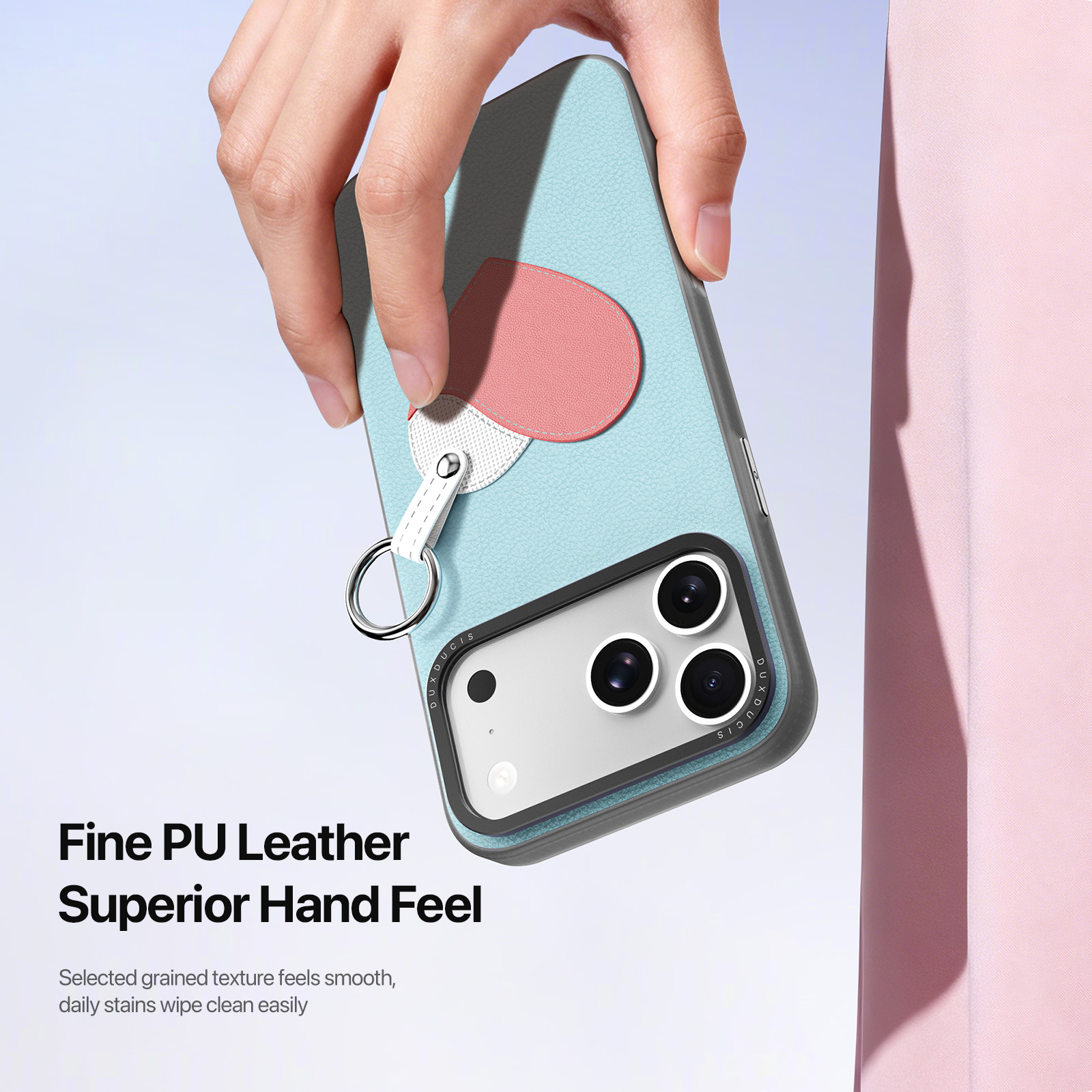 iPhone 18 Pro Max/17 Pro Max - DUX DUCIS Luvy Series Finger Ring Sky Blue Love — estuche (foto 3 de 7)
