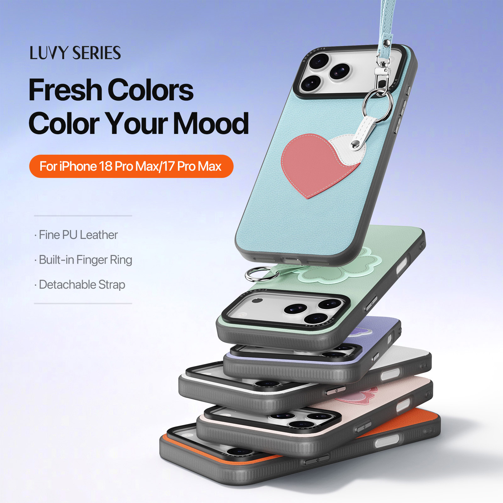iPhone 18 Pro Max/17 Pro Max - DUX DUCIS Luvy Series Finger Ring Sky Blue Love — estuche (foto 6 de 7)