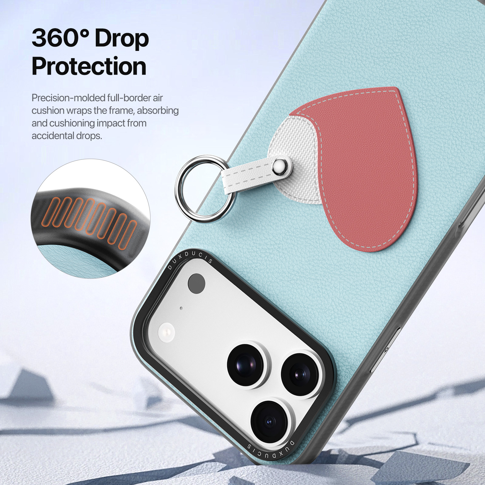 iPhone 18 Pro Max/17 Pro Max - DUX DUCIS Luvy Series Finger Ring Sky Blue Love — estuche (foto 7 de 7)