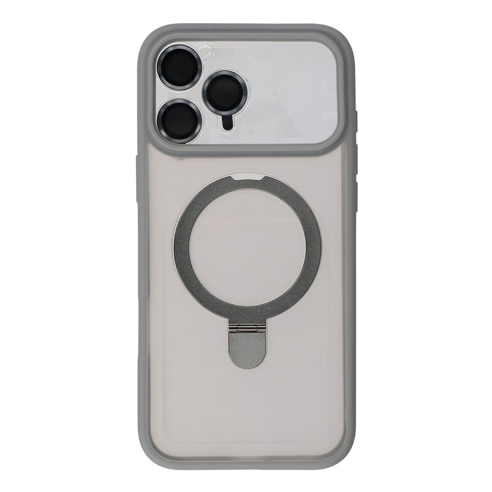 iPhone 18 Pro Max/17 Pro Max - Foldable Kickstand Frosted With Lens Protector Grey — estuche