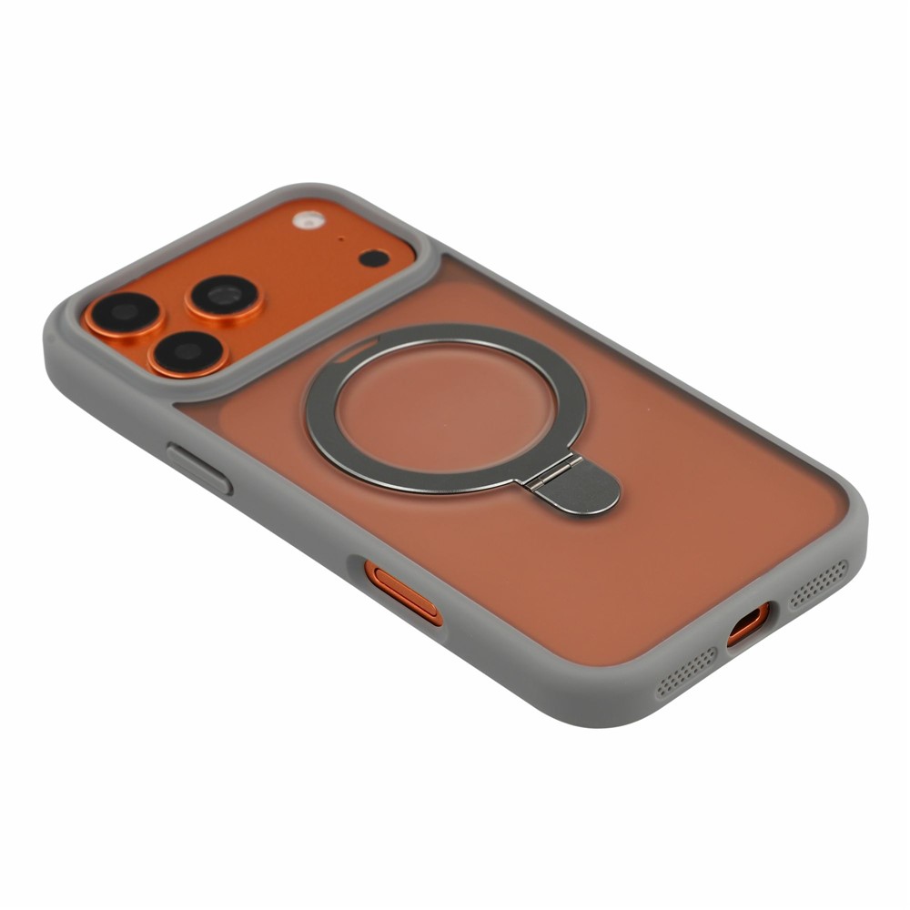 iPhone 18 Pro Max/17 Pro Max - Foldable Kickstand Frosted With Lens Protector Grey — estuche (foto 5 de 5)