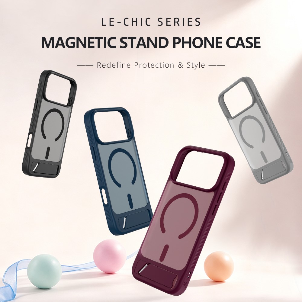 iPhone 18 Pro Max/17 Pro Max - LEREACH Le-Chic Series Magnetic Kickstand Black — estuche (foto 3 de 7)