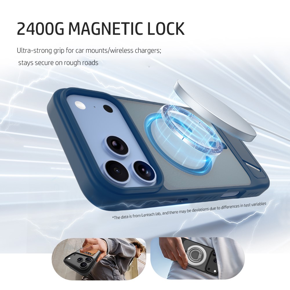 iPhone 18 Pro Max/17 Pro Max - LEREACH Le-Chic Series Magnetic Kickstand Blue — estuche (foto 4 de 7)