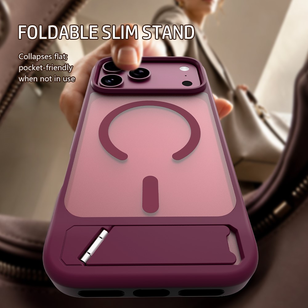 iPhone 18 Pro Max/17 Pro Max - LEREACH Le-Chic Series Magnetic Kickstand Cherry Red — estuche (foto 4 de 7)
