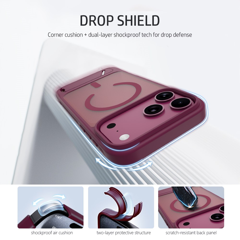 iPhone 18 Pro Max/17 Pro Max - LEREACH Le-Chic Series Magnetic Kickstand Cherry Red — estuche (foto 5 de 7)
