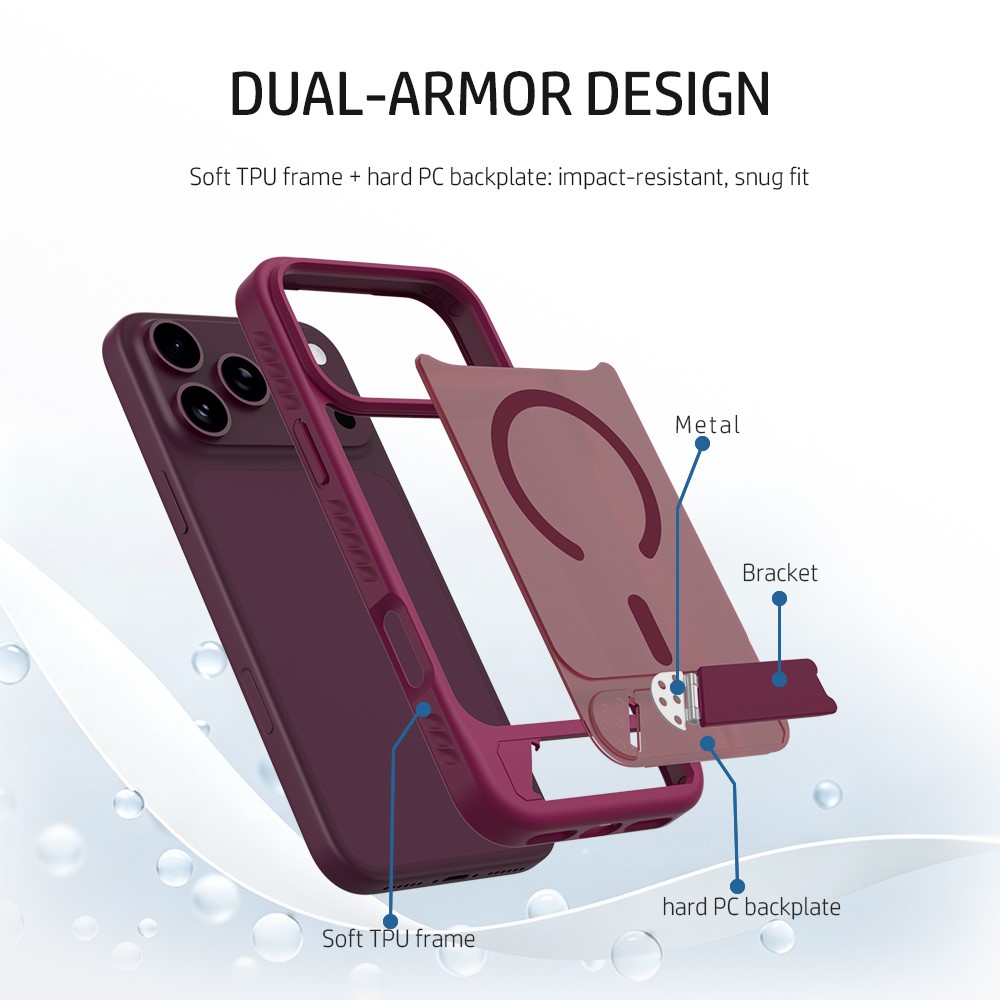 iPhone 18 Pro Max/17 Pro Max - LEREACH Le-Chic Series Magnetic Kickstand Cherry Red — estuche (foto 6 de 7)