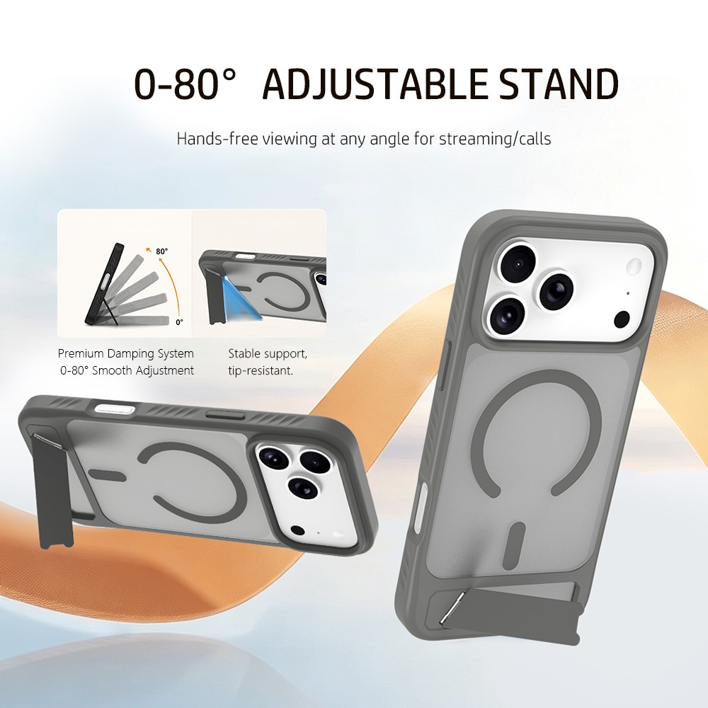 iPhone 18 Pro Max/17 Pro Max - LEREACH Le-Chic Series Magnetic Kickstand Grey — estuche (foto 4 de 7)