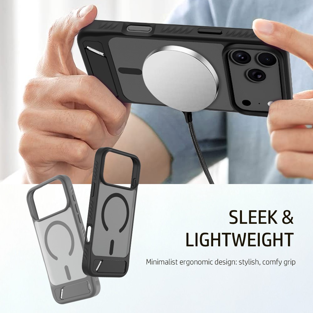 iPhone 18 Pro Max/17 Pro Max - LEREACH Le-Chic Series Magnetic Kickstand Grey — estuche (foto 5 de 7)