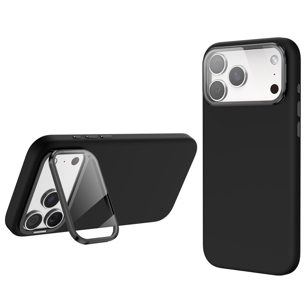iPhone 18 Pro Max/17 Pro Max - Liquid Silicone Lens Cover Kickstand Black — estuche