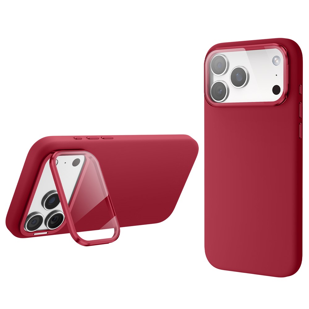 iPhone 18 Pro Max/17 Pro Max - Liquid Silicone Lens Cover Kickstand Red — estuche