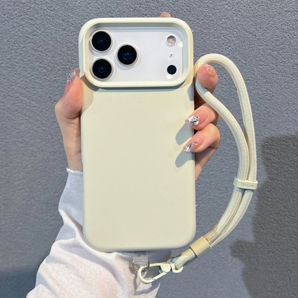 iPhone 18 Pro Max/17 Pro Max - Liquid Silicone Microfiber With Wrist Strap Antique White — estuche
