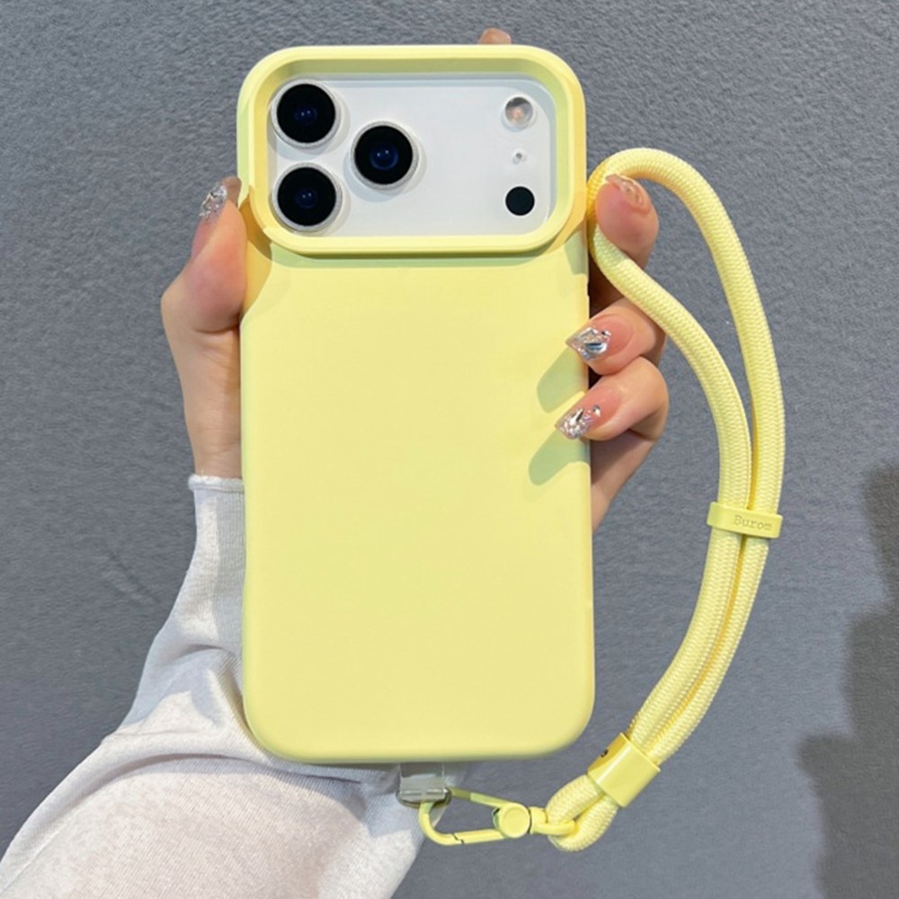 iPhone 18 Pro Max/17 Pro Max - Liquid Silicone Microfiber With Wrist Strap Light Yellow — estuche