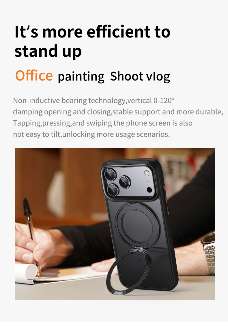 iPhone 18 Pro Max/17 Pro Max - Rotating Kickstand Acrylic Shockproof With MagSafe Black — estuche (foto 5 de 7)