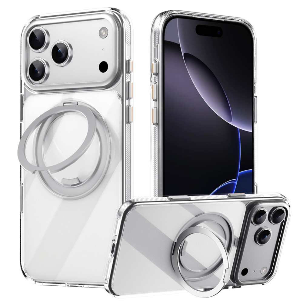 iPhone 18 Pro Max/17 Pro Max - Rotating Kickstand Dot Matrix Transparent — estuche