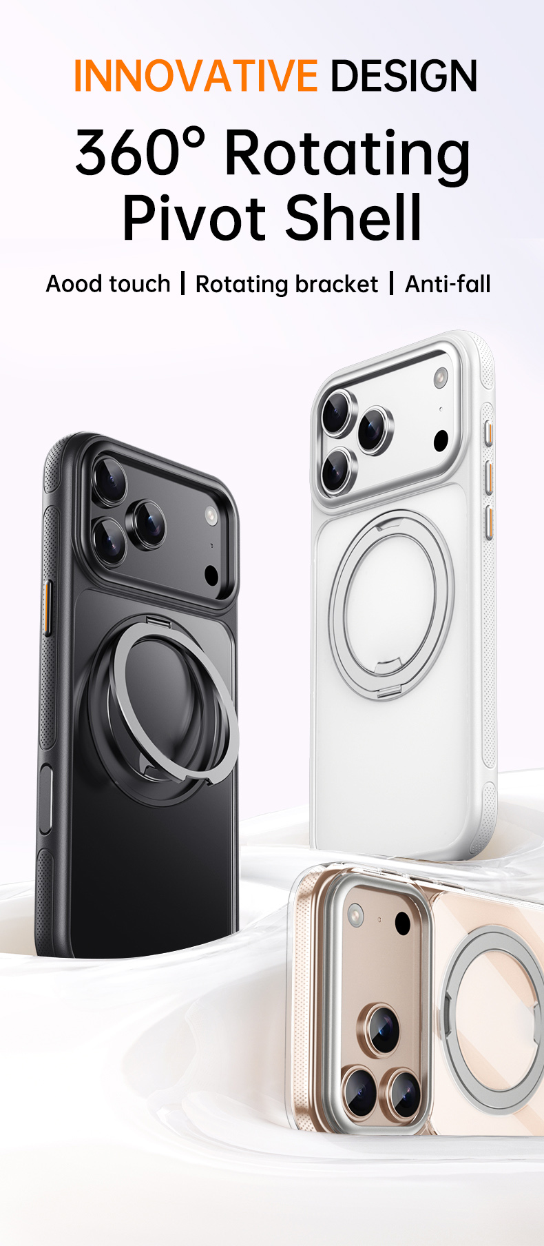 iPhone 18 Pro Max/17 Pro Max - Rotating Kickstand Dot Matrix Transparent — estuche (foto 3 de 7)