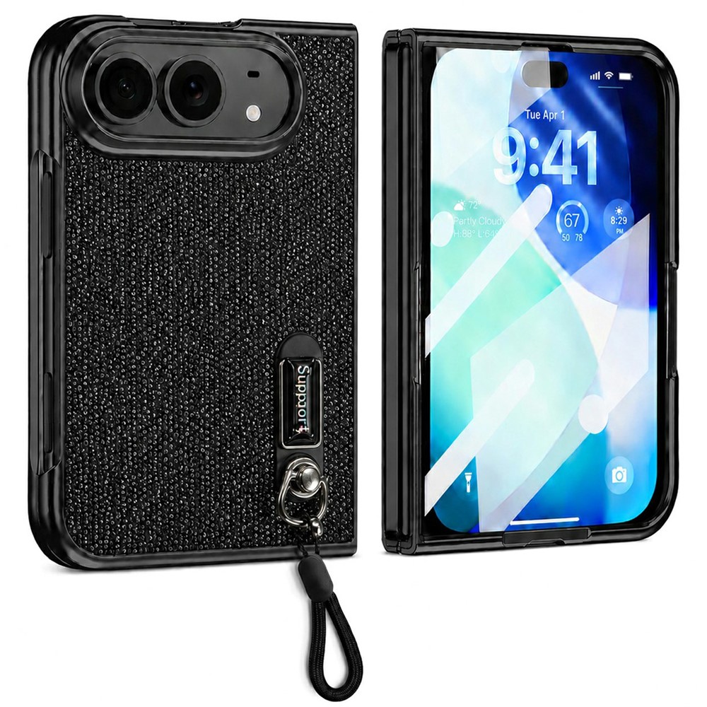 iPhone Duo - Kickstand Glitter With Screen Protector Black — estuche