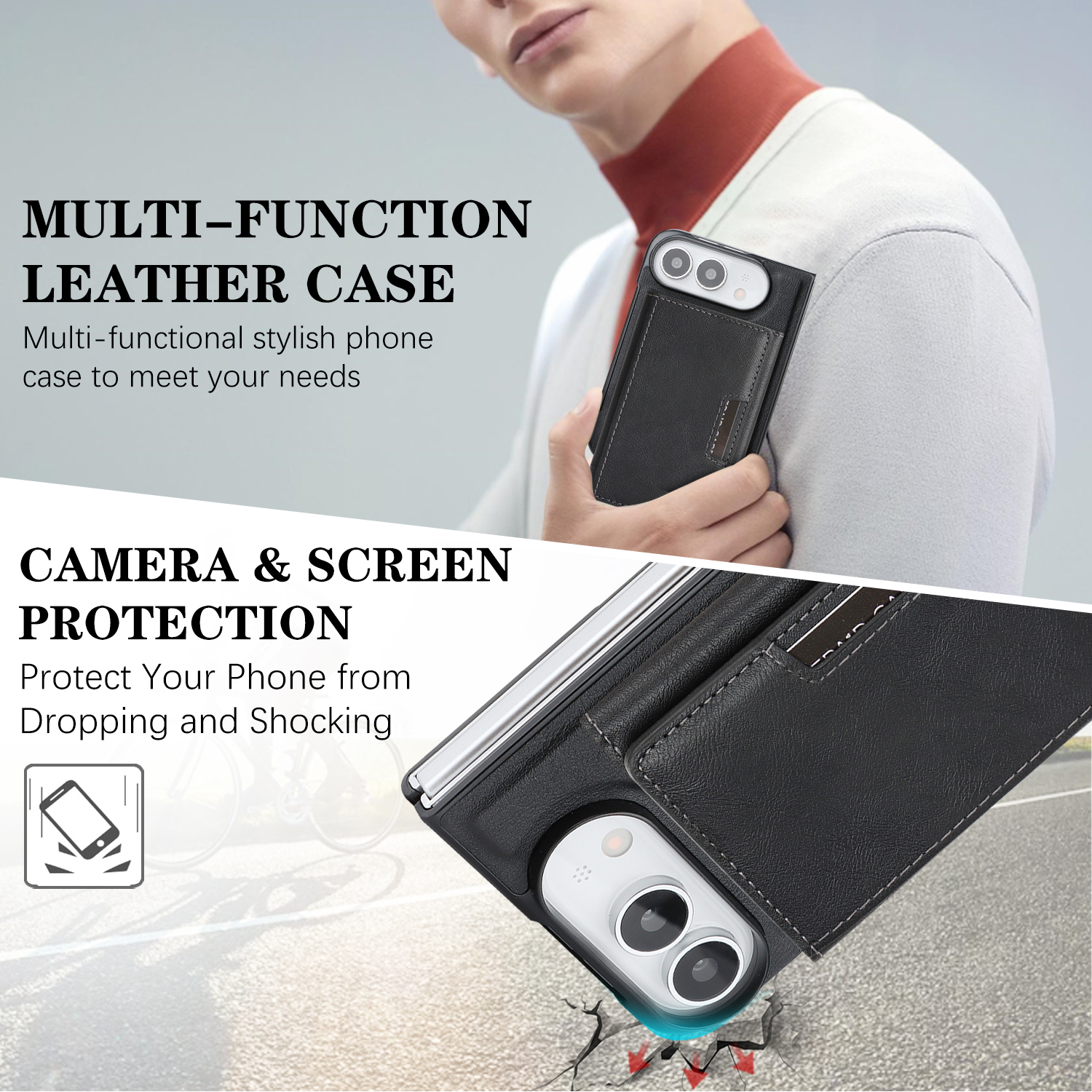 iPhone Duo - Leather Tri-Fold Card Bag Black — estuche (foto 4 de 6)
