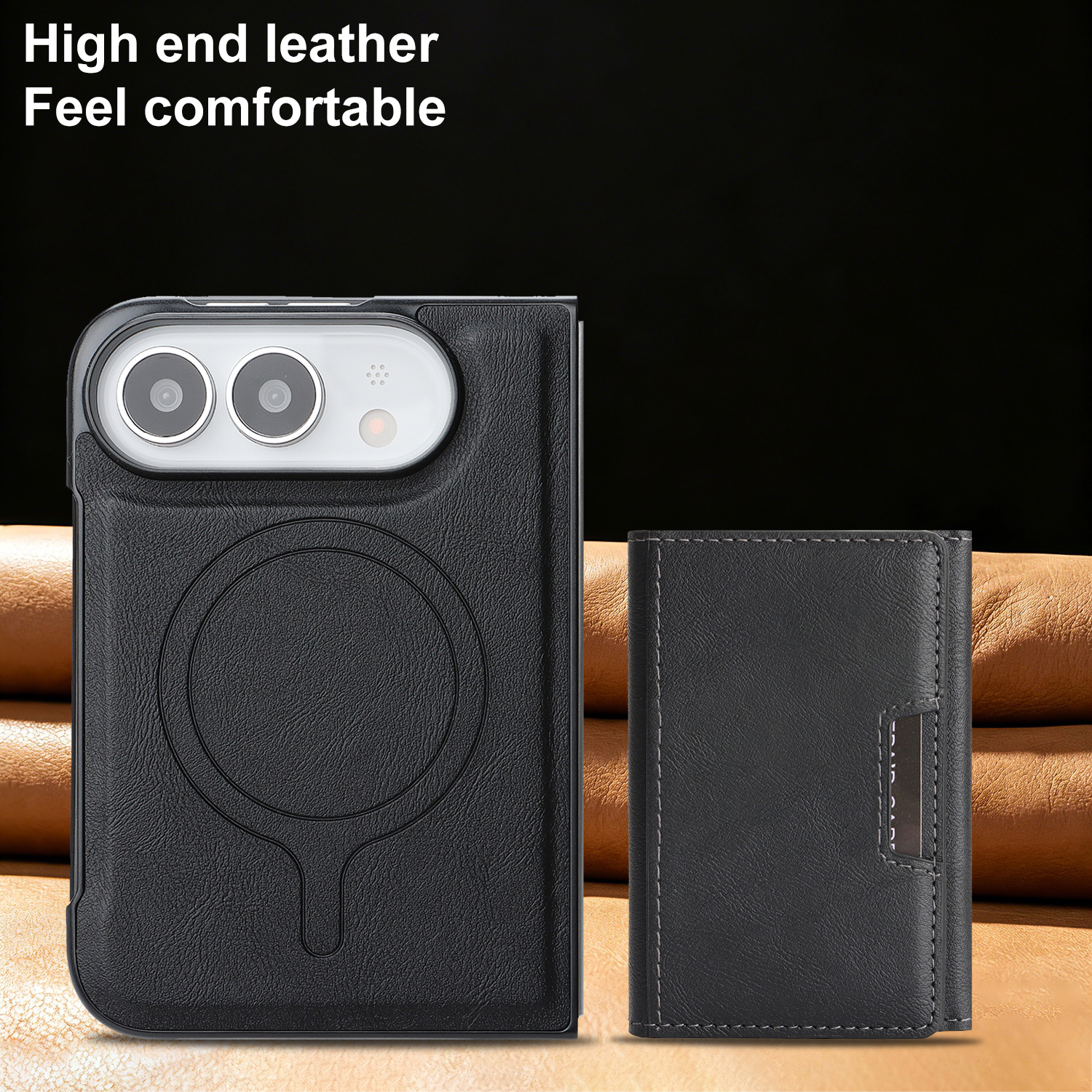 iPhone Duo - Leather Tri-Fold Card Bag Black — estuche (foto 6 de 6)