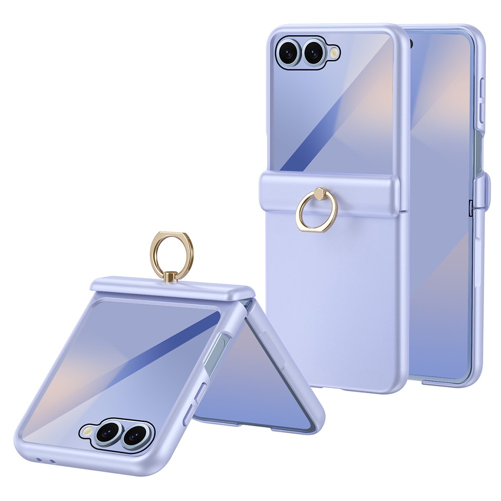 Samsung Galaxy Z Flip 7 - Hard Case With Ring Holder and Tempered Glass Purple — estuche