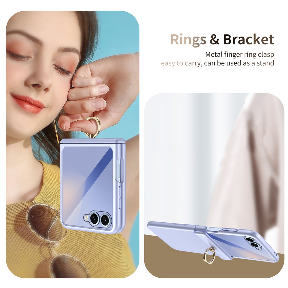 Samsung Galaxy Z Flip 7 - Hard Case With Ring Holder and Tempered Glass Purple — estuche (foto 3 de 6)