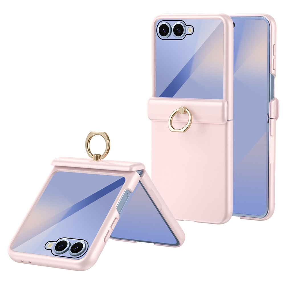 Samsung Galaxy Z Flip 7 - Hard Case With Ring Holder and Tempered Glass Pink — estuche