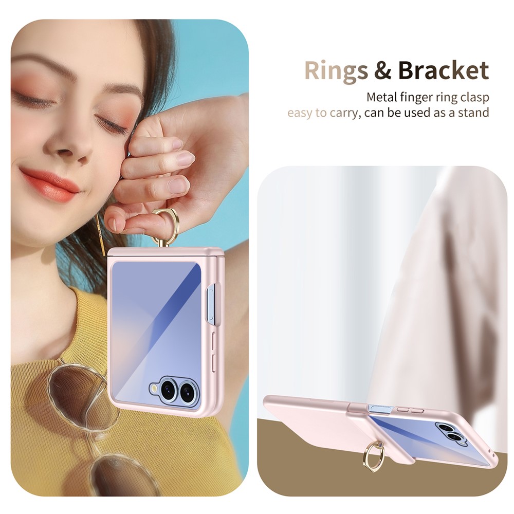 Samsung Galaxy Z Flip 7 - Hard Case With Ring Holder and Tempered Glass Pink — estuche (foto 3 de 6)