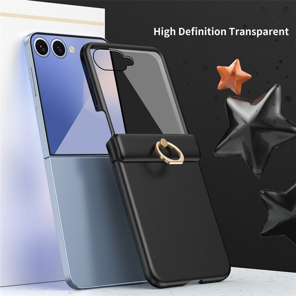 Samsung Galaxy Z Flip 7 - Hard Case With Ring Holder and Tempered Glass Black — estuche (foto 2 de 6)