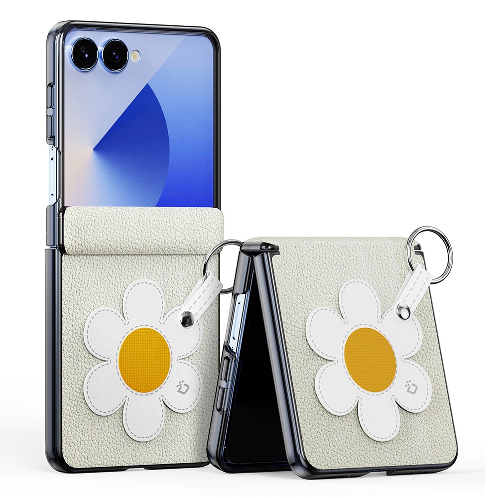 Samsung Galaxy Z Flip 7 - DUX DUCIS Leather With Ring Starlight Daisy — estuche
