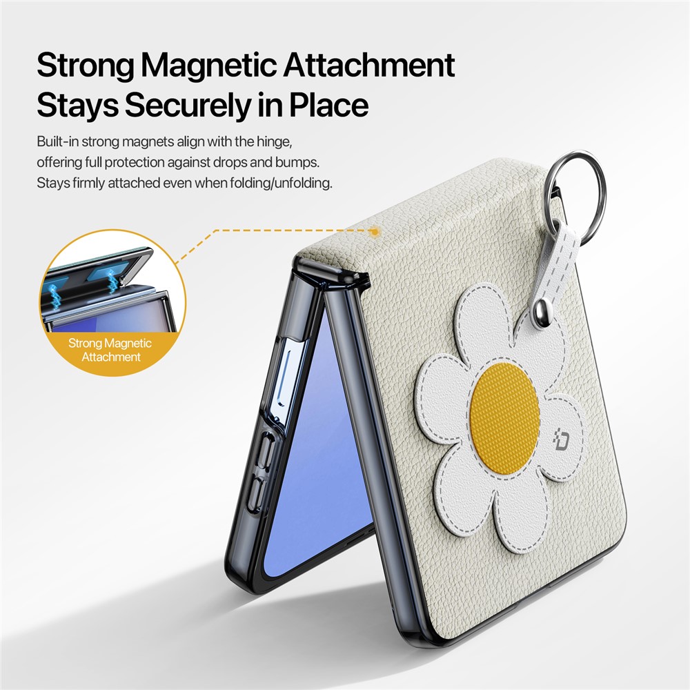 Samsung Galaxy Z Flip 7 - DUX DUCIS Leather With Ring Starlight Daisy — estuche (foto 6 de 6)
