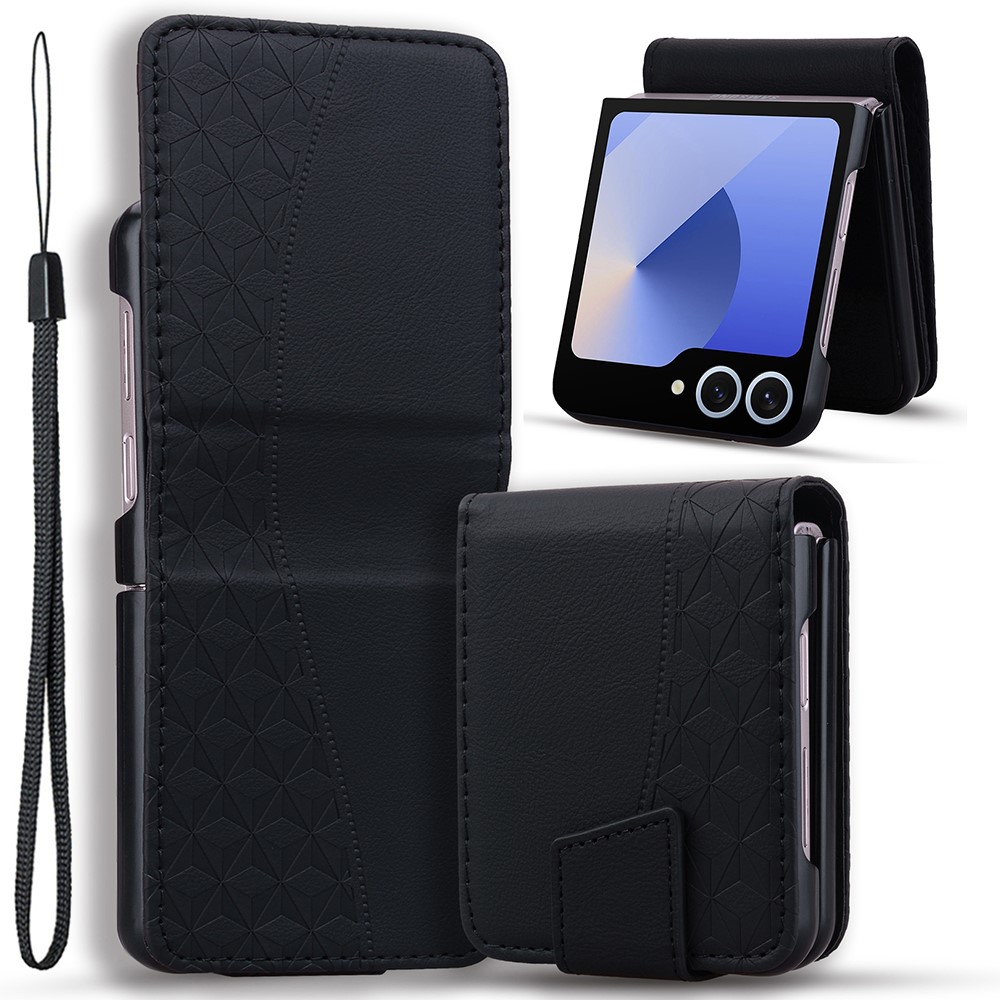 Samsung Galaxy Z Flip 7 - Leather Wallet Black — estuche