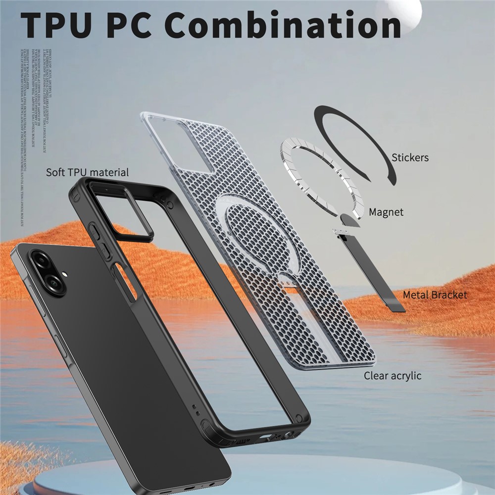 Samsung Galaxy A07 - Magnetic Kickstand Grid Black — estuche (foto 5 de 6)