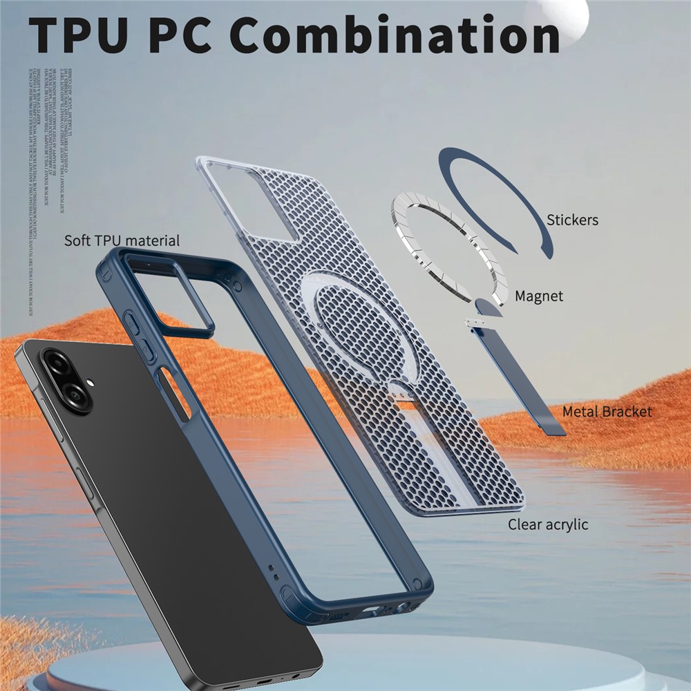 Samsung Galaxy A07 - Magnetic Kickstand Grid Blue — estuche (foto 5 de 6)