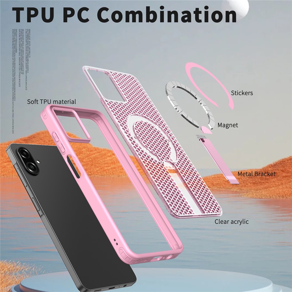 Samsung Galaxy A07 - Magnetic Kickstand Grid Pink — estuche (foto 5 de 6)