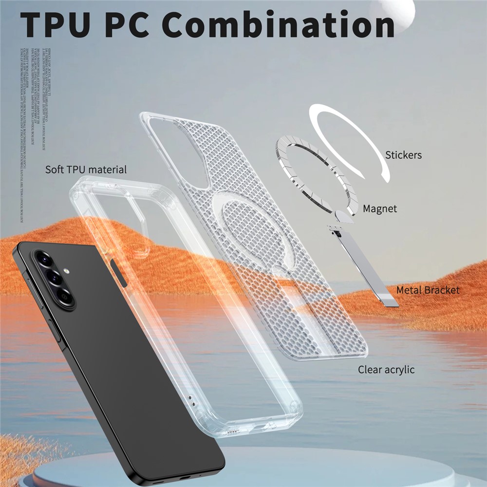 Samsung Galaxy A17 - Magnetic Kickstand Grid Transparent — estuche (foto 5 de 6)
